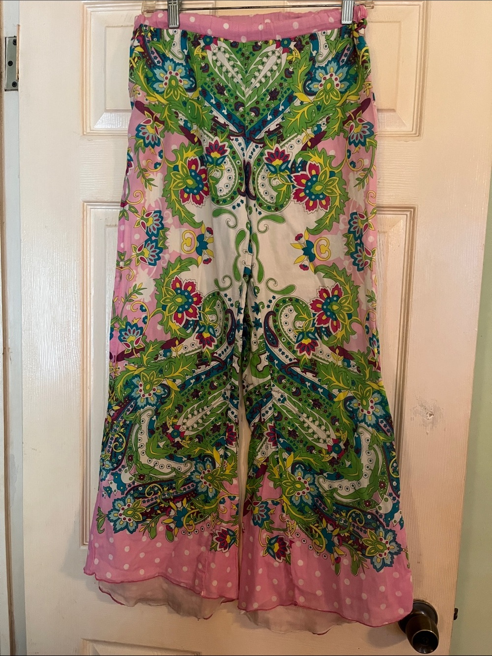 VINTAGE Taka by TAKAWEAR Wide Leg Pants Pink Green Blue Floral Paisley Print